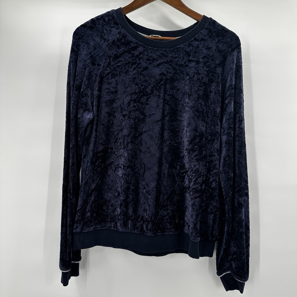 Boden Sweater Womens Medium Navy Blue Crew‎ Velour Pull Over Soft Boxy Velvet
